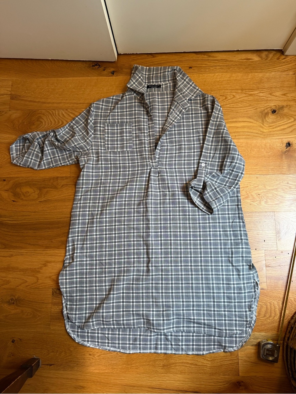 Gray Plaid Women’s Coverup Shirt - Casual Button-Up